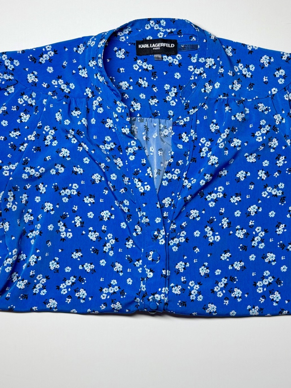 Karl Lagerfeld Paris Blue Floral‎ Button-Up Blouse Women’s S Long Sleeve